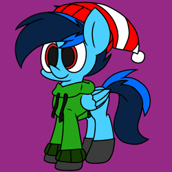 Size: 2344x2344 | Tagged: safe, artist:derpyalex2, derpibooru import, oc, oc only, oc:shy-fly, pegasus, pony, beanie, clothes, digital art, hat, hoodie, jacket, male, shoes, sweater, winter outfit