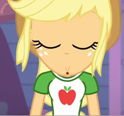 Size: 626x584 | Tagged: safe, derpibooru import, edit, edited screencap, screencap, applejack, human, equestria girls, clothes, cowboy hat, faic, female, hat, humanized, missing accessory, shirt, t-shirt