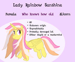 Size: 3000x2500 | Tagged: safe, artist:llcodall, derpibooru import, oc, oc only, oc:lady rainbow sunshine, alicorn, pony, alicorn oc, female, horn, mare, solo, wings