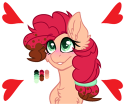 Size: 1024x850 | Tagged: safe, artist:cutepuppygirl10, derpibooru import, oc, oc only, oc:party planner, earth pony, pony, base used, bust, chest fluff, color palette, ear fluff, ears, female, heart, mare, offspring, parent:cheese sandwich, parent:pinkie pie, parents:cheesepie, simple background, smiling, transparent background