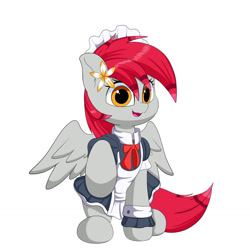 Size: 1280x1280 | Tagged: safe, artist:joaothejohn, derpibooru import, oc, oc only, oc:tiny jasmini, pegasus, pony, :3, clothes, cute, female, maid, mare, ocbetes, open mouth, open smile, pegasus oc, simple background, smiling, smol, solo, tiny, tiny ponies, tinyjabetes