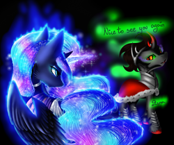 Size: 2119x1771 | Tagged: safe, derpibooru import, king sombra, princess luna, alicorn, pony, unicorn, evil, female, fight, light, male