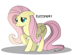 Size: 4000x3000 | Tagged: safe, artist:oobrushstrokeoo, derpibooru import, fluttershy, pegasus, pony, ears, female, floppy ears, folded wings, high res, mare, name, raised hoof, raised leg, simple background, smiling, solo, standing, three quarter view, transparent background, wings