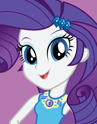 Size: 434x554 | Tagged: safe, derpibooru import, rarity, human, better together, equestria girls, blue eyes, geode of shielding, looking at you, magical geodes, new outfit, purple background, simple background, updated, updated design