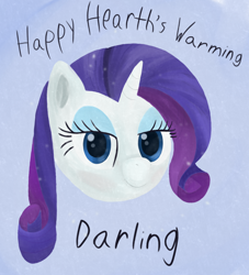 Size: 1018x1123 | Tagged: safe, artist:bjsampson, derpibooru import, rarity, unicorn, christmas, darling, female, hearth's warming, holiday, looking at you, smiling, solo, text