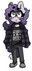 Size: 1081x2400 | Tagged: safe, artist:bruzzums, derpibooru import, oc, oc only, oc:breezy, anthro, band shirt, blushing, choker, clothes, mischief brew, plaid shirt, punk, shirt, simple background, solo, transparent background