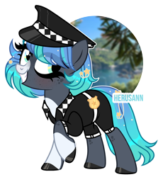 Size: 2164x2348 | Tagged: safe, artist:herusann, derpibooru import, oc, oc only, pony, badge, base used, clothes, eyelashes, female, grin, hat, hoof polish, mare, police, police officer, police pony, simple background, smiling, solo, transparent background