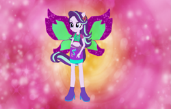 Size: 1041x663 | Tagged: safe, artist:selenaede, artist:user15432, derpibooru import, starlight glimmer, human, equestria girls, barely eqg related, base used, boots, charmix, clothes, crossover, cutie mark, cutie mark on clothes, element of justice, fairy, fairy wings, fairyized, green wings, high heel boots, high heels, magic winx, ponied up, purple wings, shoes, sparkly wings, wings, winx, winx club, winxified