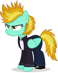 Size: 4389x5497 | Tagged: safe, artist:anime-equestria, derpibooru import, lightning dust, pegasus, alternate hairstyle, clothes, dog tags, ear piercing, female, jacket, jewelry, necklace, piercing, shoes, simple background, smiling, solo, transparent background, vector, wings