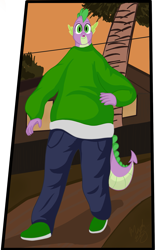 Size: 1249x2000 | Tagged: safe, artist:machstyle, derpibooru import, spike, anthro, dragon, definitive edition, derp, fail, families, gang member, grand theft auto, grove street, gta de, long neck, male, meme, san andreas, shitposting, solo, walking
