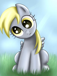 Size: 2190x2900 | Tagged: safe, artist:markianatc, derpibooru import, derpy hooves, pegasus, pony, cute, female, grass, head tilt, mare, solo, starry eyes, wingding eyes