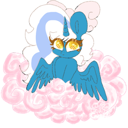 Size: 768x768 | Tagged: safe, artist:crezvcluu, derpibooru import, oc, oc:fleurbelle, alicorn, alicorn oc, bow, cloud, female, golden eyes, hair bow, horn, mare, simple background, transparent background, wings