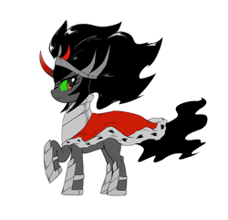 Size: 1240x1195 | Tagged: safe, artist:commissarbu, derpibooru import, edit, king sombra, queen umbra, pony, unicorn, black and white, female, grayscale, looking back, mare, monochrome, raised hoof, raised leg, rule 63, simple background, smiling, solo, transparent background