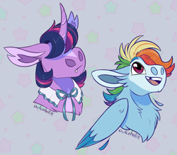 Size: 1500x1316 | Tagged: safe, artist:owlcoholik, derpibooru import, rainbow dash, twilight sparkle, pony, bust, chest fluff, portrait, younger