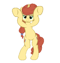 Size: 1241x1299 | Tagged: safe, artist:duskyzombie, artist:php94, derpibooru import, edit, oc, oc:fair devotion, pony, unicorn, ace attorney, animated, bipedal, caramelldansen, clothes, cute, dancing, elements of justice, female, loop, mare, simple background, smiling, solo, transparent background, turnabout storm
