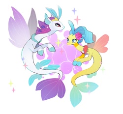 Size: 790x732 | Tagged: safe, artist:guromoro, derpibooru import, princess skystar, queen novo, seapony (g4), my little pony: the movie, duo, female, mother and child, mother and daughter, parent and child, simple background, white background