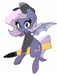 Size: 1975x2598 | Tagged: safe, artist:kindakismet, derpibooru import, oc, oc only, bat pony, pony, cap, hat, looking at you, shell, simple background, smiling, solo, spread wings, white background, wings