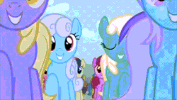 Size: 854x480 | Tagged: safe, derpibooru import, screencap, berry punch, berryshine, bon bon, carrot top, cherry berry, golden harvest, lemon hearts, linky, minuette, orange blossom, parasol, prim posy, shoeshine, sweetie drops, pony, a friend in deed, animated, background pony, female, greenie sky, holy fuck i love mares, mare, snowpity, so much pony