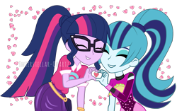 Size: 2825x1776 | Tagged: safe, artist:interstellar-quartz, derpibooru import, sci-twi, sonata dusk, twilight sparkle, equestria girls, clothes, female, heart, lesbian, shipping, simple background, transparent background, twinata