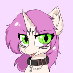 Size: 1024x1024 | Tagged: safe, artist:otakulight, derpibooru import, oc, oc only, oc:wubu, pony, collar, pink background, simple background, solo, tongue, tongue out