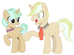 Size: 1280x943 | Tagged: safe, artist:venomous-cookietwt, derpibooru import, oc, oc only, pony, unicorn, female, jewelry, male, mare, necklace, necktie, offspring, parent:coco pommel, parent:trenderhoof, parents:trenderpommel, pearl necklace, simple background, stallion, transparent background