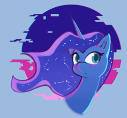 Size: 2372x2200 | Tagged: safe, artist:manicpanda, derpibooru import, princess luna, alicorn, pony, abstract background, bust, chromatic aberration, error, female, glitch, looking sideways, portrait, solo, three quarter view