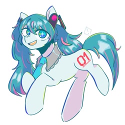 Size: 768x768 | Tagged: safe, artist:metaruscarlet, derpibooru import, earth pony, pony, anime, cute, female, hatsune miku, kotobukiya, kotobukiya hatsune miku pony, mare, necktie, open mouth, ponified, raised hoof, raised leg, simple background, solo, vocaloid, white background