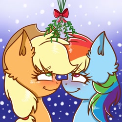 Size: 1834x1834 | Tagged: safe, artist:galaxy swirl, derpibooru import, applejack, rainbow dash, earth pony, pegasus, pony, appledash, female, lesbian, mistletoe, shipping