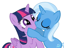 Size: 1199x891 | Tagged: safe, artist:santi0095, derpibooru import, trixie, twilight sparkle, twilight sparkle (alicorn), alicorn, female, kissing, lesbian, shipping, simple background, transparent background, twixie