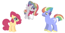 Size: 1280x651 | Tagged: safe, artist:andromeda-moon, derpibooru import, bow hothoof, posey shy, oc, oc:rainbow hoof, pegasus, pony, alternate hairstyle, alternate universe, base used, family, female, infidelity, male, offspring, parent swap, parent:bow hothoof, parent:posey shy, parents:poseybow, poseybow, shipping, simple background, straight, transparent background