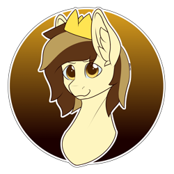 Size: 2160x2160 | Tagged: safe, artist:darmetyt, derpibooru import, oc, oc only, pegasus, pony, big ears, bust, crown, ear fluff, ears, jewelry, male, oc name needed, princewhateverer, regalia, smiling, solo, stallion