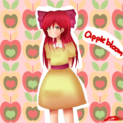 Size: 1000x1000 | Tagged: safe, artist:fuyukinokoorin, derpibooru import, apple bloom, human, blushing, humanized, smiling, solo