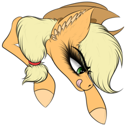 Size: 1486x1471 | Tagged: safe, artist:beamybutt, derpibooru import, applejack, earth pony, pony, ear fluff, ears, eyelashes, female, hat, licking, licking lips, mare, simple background, solo, tongue, tongue out, transparent background