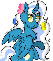 Size: 825x960 | Tagged: safe, artist:madlilon2051, derpibooru import, oc, oc only, oc:fleurbelle, alicorn, butterfly, pony, alicorn oc, commission, eyelashes, female, horn, mare, simple background, smiling, solo, transparent background, wings, ych result