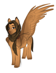 Size: 1225x1600 | Tagged: safe, artist:royvdhel-art, derpibooru import, oc, oc only, pegasus, pony, headscarf, one wing out, pegasus oc, scarf, simple background, solo, white background, wings