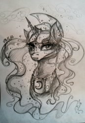 Size: 1138x1642 | Tagged: safe, artist:jamoka-rai-kou, derpibooru import, princess luna, alicorn, pony, looking at you, solo, traditional art