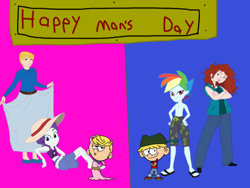 Size: 2048x1536 | Tagged: safe, artist:chanyhuman, derpibooru import, elusive, rainbow blitz, rainbow dash, rarity, human, equestria girls, activism, clothes, crossover, deviantart, disney, equestria guys, happy man's day, holiday, man's day, men's day, metaphor, rule 63, the loud house, unisex clothes