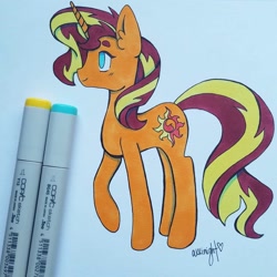 Size: 1080x1080 | Tagged: safe, artist:petaltheartist, derpibooru import, sunset shimmer, pony, unicorn, better source needed, female, mare, solo, traditional art