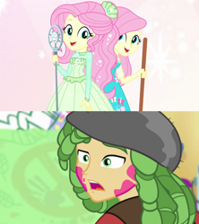 Size: 1280x1440 | Tagged: safe, derpibooru import, edit, edited screencap, screencap, fluttershy, sandalwood, a banner day, better together, equestria girls, so much more to me, female, male, sandalshy, shipping, shipping domino, straight