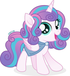Size: 3581x3873 | Tagged: safe, artist:cirillaq, derpibooru import, princess flurry heart, alicorn, pony, cape, clothes, female, filly, foal, looking at you, older, older flurry heart, open mouth, open smile, simple background, smiling, smiling at you, solo, transparent background