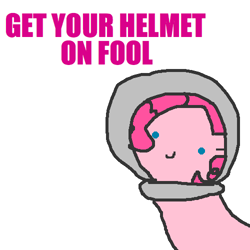 Size: 500x500 | Tagged: safe, artist:askpinkiepieandfriends, derpibooru import, pinkie pie, earth pony, pony, ask, female, mare, simple background, smiling, solo, space helmet, tumblr, white background