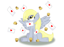 Size: 940x692 | Tagged: safe, artist:eternalash, derpibooru import, derpy hooves, pegasus, pony, female, heart, letter, mouth hold, simple background, solo, spread wings, transparent background, wings