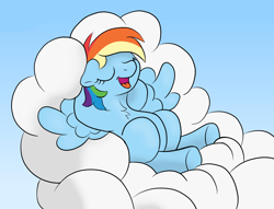 Size: 2174x1665 | Tagged: safe, artist:pony-thunder, derpibooru import, rainbow dash, pony, cloud, cloud bed, sleeping, solo