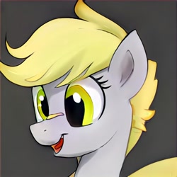 Size: 1024x1024 | Tagged: safe, artist:thisponydoesnotexist, derpibooru import, derpy hooves, pony, gray background, neural network, open mouth, simple background