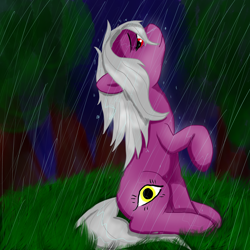 Size: 3000x3000 | Tagged: safe, artist:chromadraws, derpibooru import, oc, oc only, oc:mystic seer, earth pony, pony, female, rain, sitting, solo, wet, wet mane