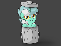 Size: 4322x3318 | Tagged: safe, artist:background basset, derpibooru import, lyra heartstrings, pony, unicorn, gray background, simple background, solo, trash can, your waifu is trash