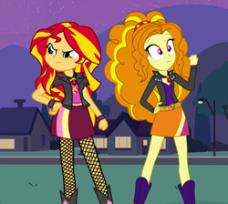 Size: 475x426 | Tagged: safe, artist:confrank01, artist:invisibleink, artist:mixiepie, derpibooru import, adagio dazzle, sunset shimmer, equestria girls, equestria girls (movie), rainbow rocks, alternate universe, clothes, clothes swap, gem, night, role reversal, simple background, siren gem