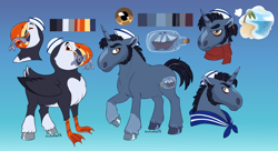 Size: 2000x1090 | Tagged: safe, artist:owlcoholik, derpibooru import, oc, oc only, fish, hippogriff, unicorn, male, stallion