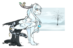 Size: 1257x818 | Tagged: safe, artist:royvdhel-art, derpibooru import, oc, oc only, oc:concord, draconequus, draconequus oc, male, outdoors, simple background, snow, solo, white background