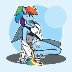 Size: 1280x1280 | Tagged: safe, artist:tastimelon, derpibooru import, rainbow dash, anthro, clothes, one-piece swimsuit, swimsuit